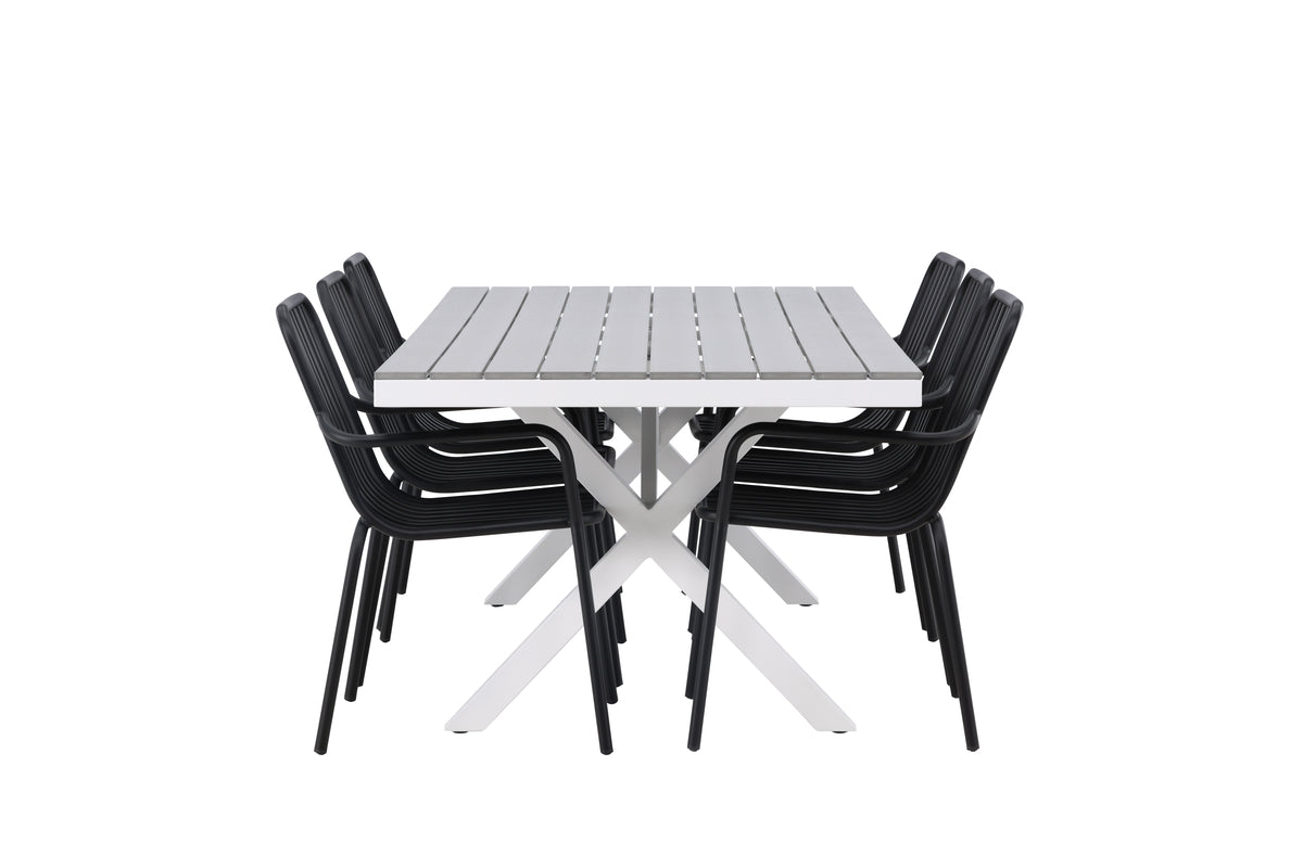 Venture Design Garcia & Peking Rektangulära Matbord 200 x 100 Grå + Matstolar 2-pack Svart