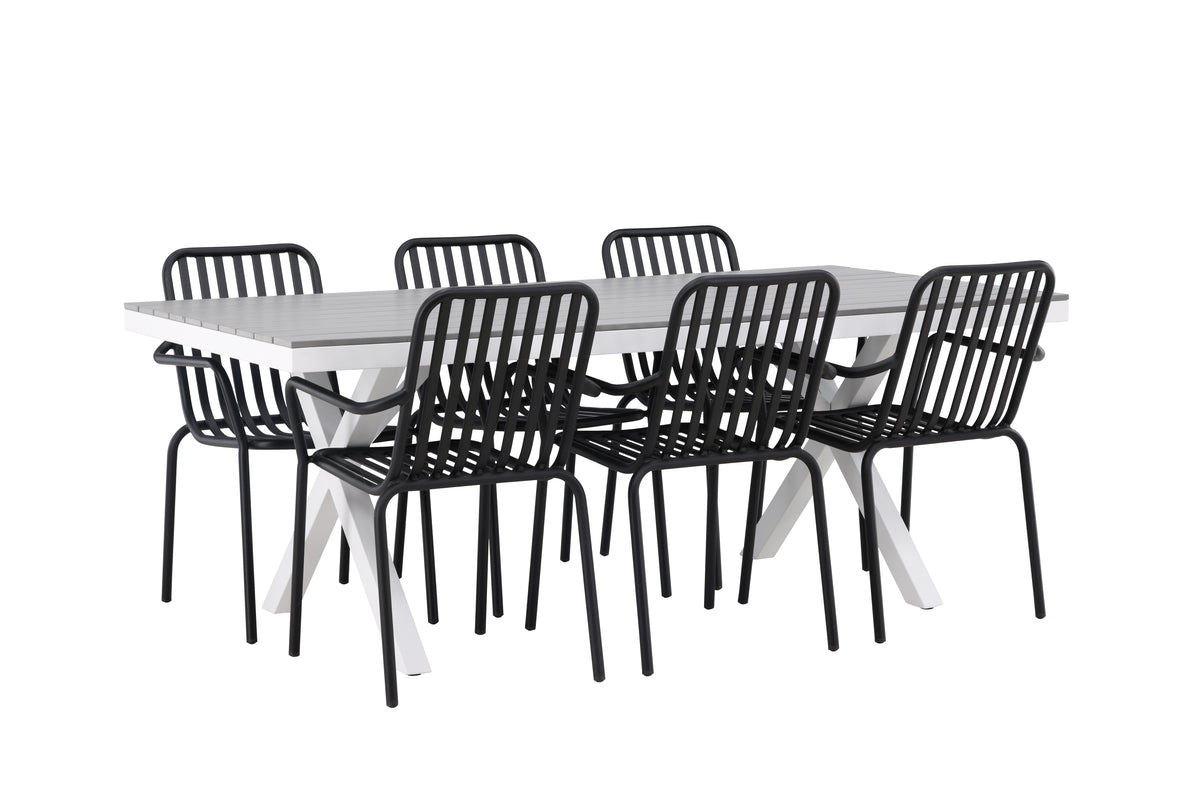 Venture Design Garcia & Peking Rektangulära Matbord 200 x 100 Grå + Matstolar 2-pack Svart