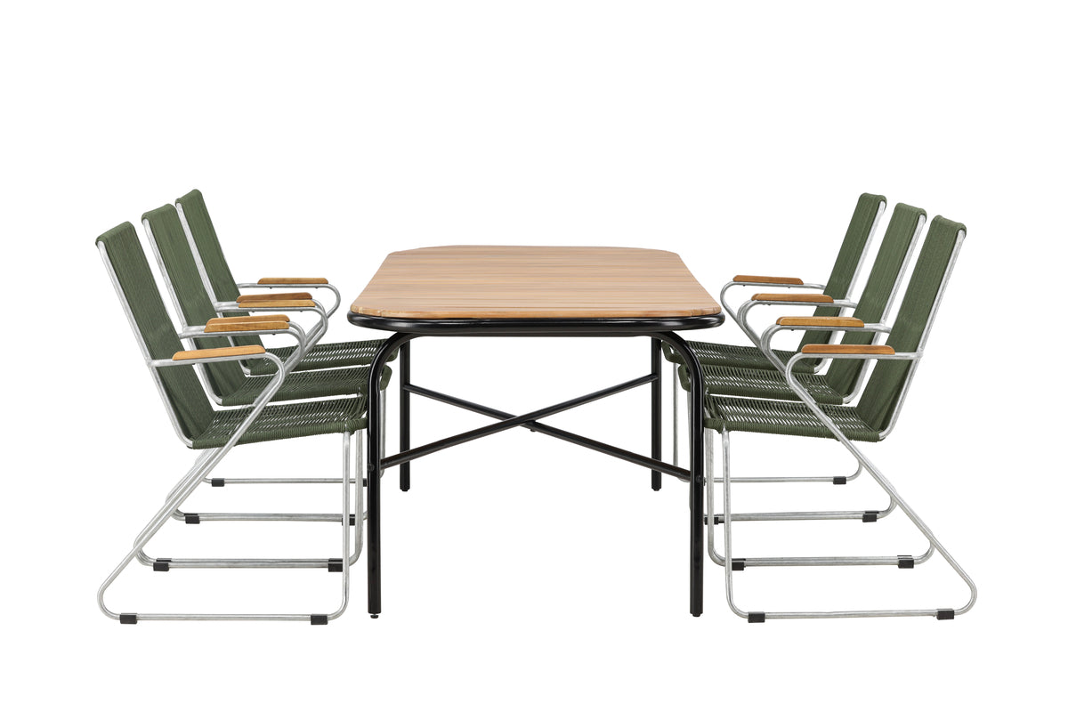 Venture Design Holmbeck & Bois Rektangulära Matbord 200 x 90 Natur + Matstolar 2-pack Grön