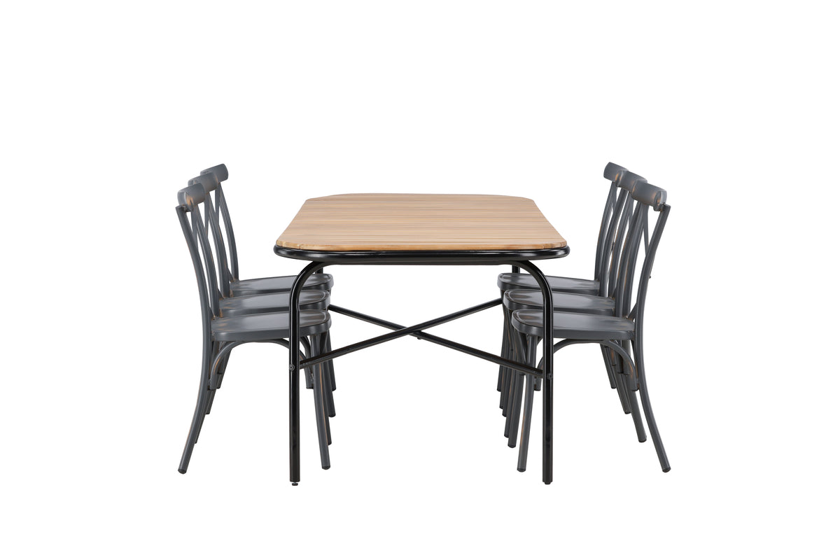 Venture Design Holmbeck & Tablas Rektangulära Matbord 200 x 90 Natur + Matstolar 2-pack Mörkgrå