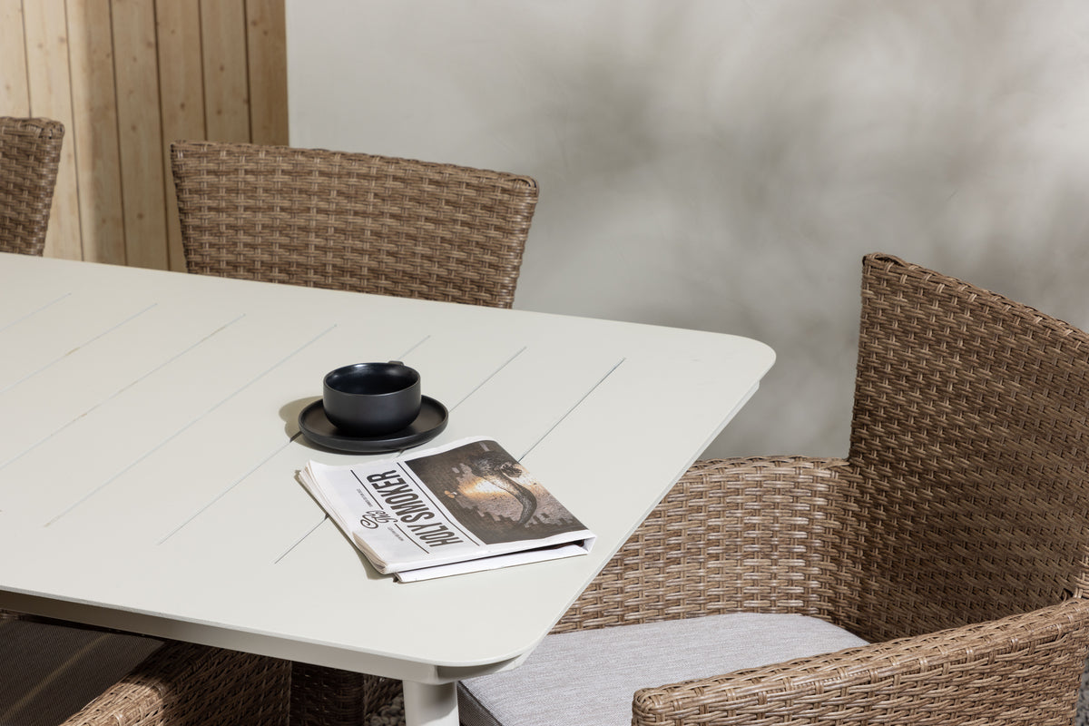 Venture Design Lina & Malina Rektangulära Matbord 200 x 90 Beige + Matstolar 2-pack Natur