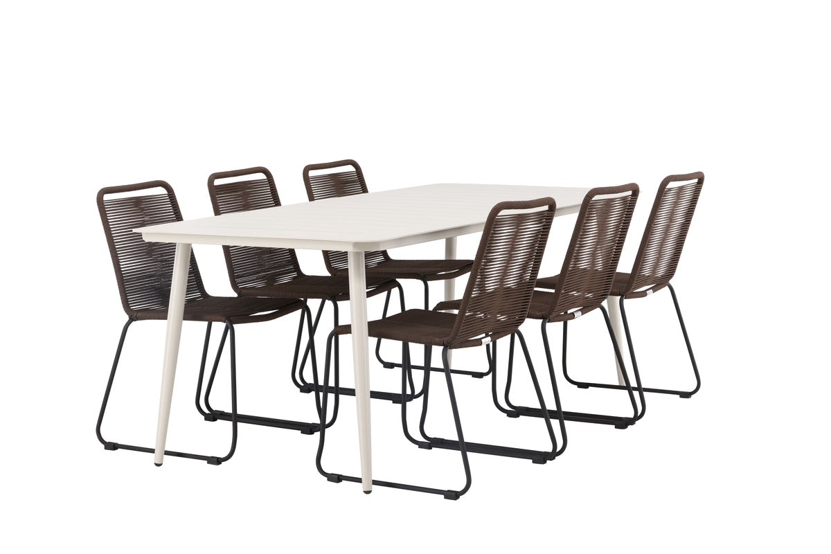 Venture Design Lina & Lindos Rektangulära Matbord 200 x 90 Beige + Matstolar 2-pack Brun/Svart