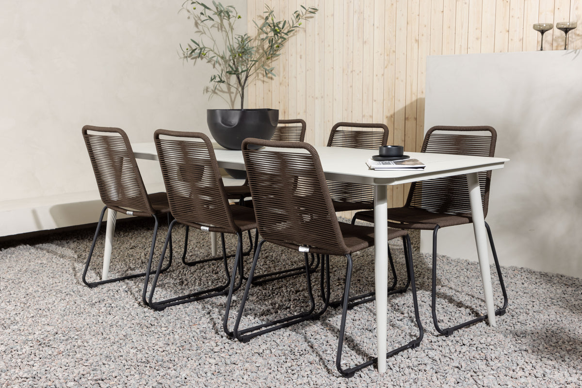 Venture Design Lina & Lindos Rektangulära Matbord 200 x 90 Beige + Matstolar 2-pack Brun/Svart