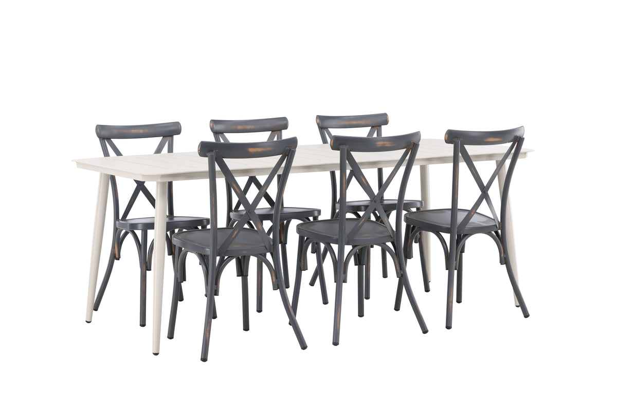 Venture Design Lina & Tablas Rektangulära Matbord 200 x 90 Beige + Matstolar 2-pack Mörkgrå