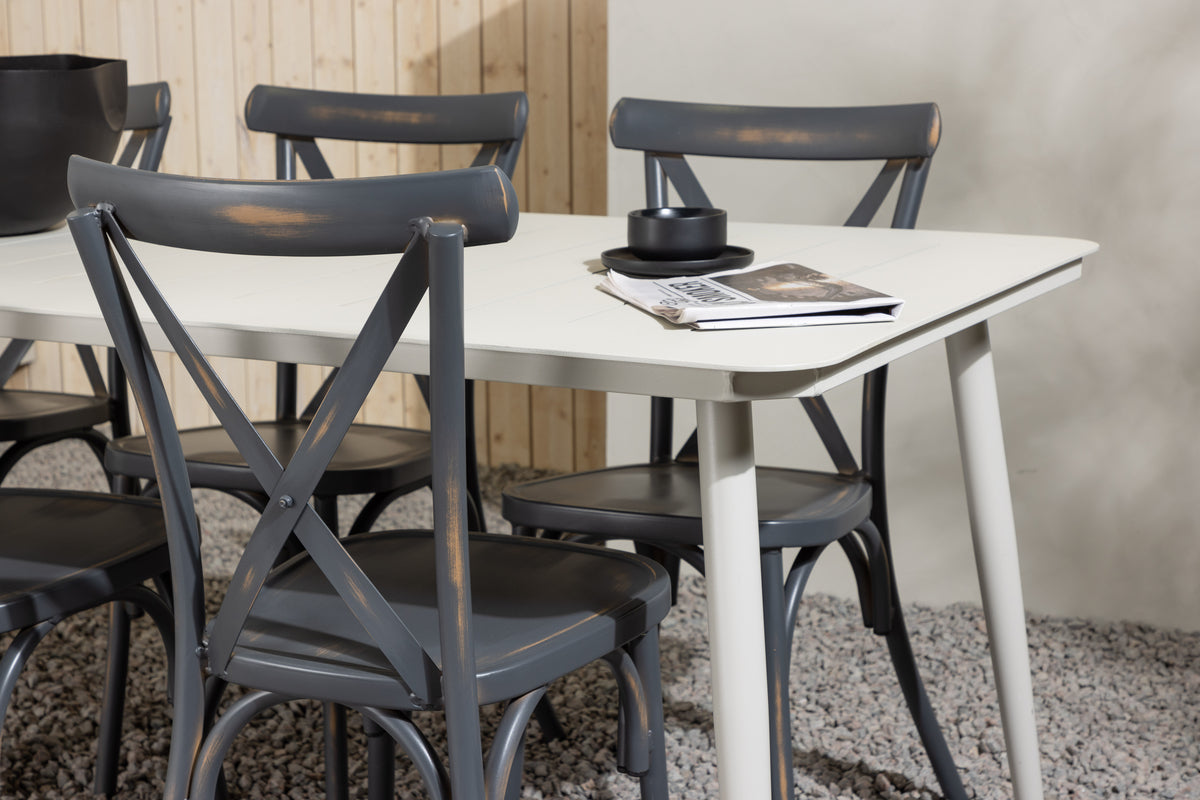 Venture Design Lina & Tablas Rektangulära Matbord 200 x 90 Beige + Matstolar 2-pack Mörkgrå