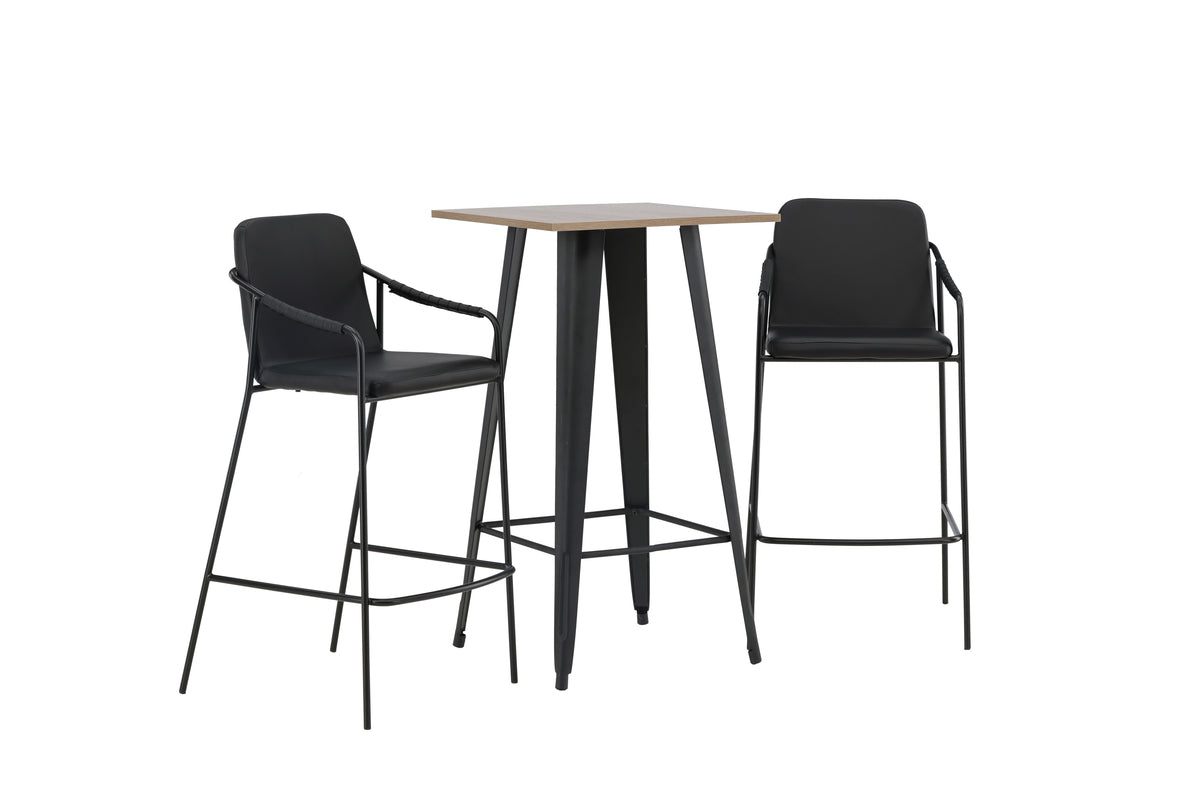Venture Design Tempe & Tvist Barbord 60 x 60 Valnöt + Barstolar 2-pack Svart