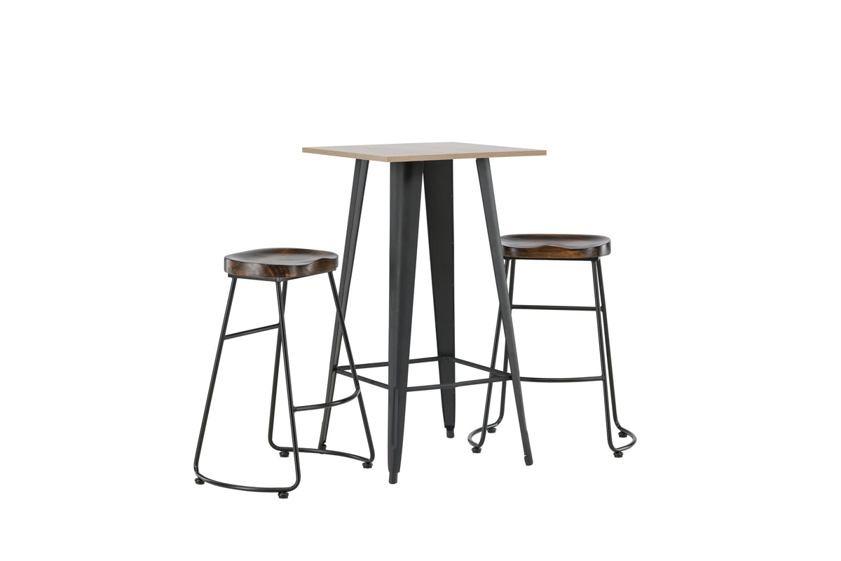 Venture Design Tempe & Ozark Barbord 60 x 60 Valnöt + Barstolar 2-pack Svart