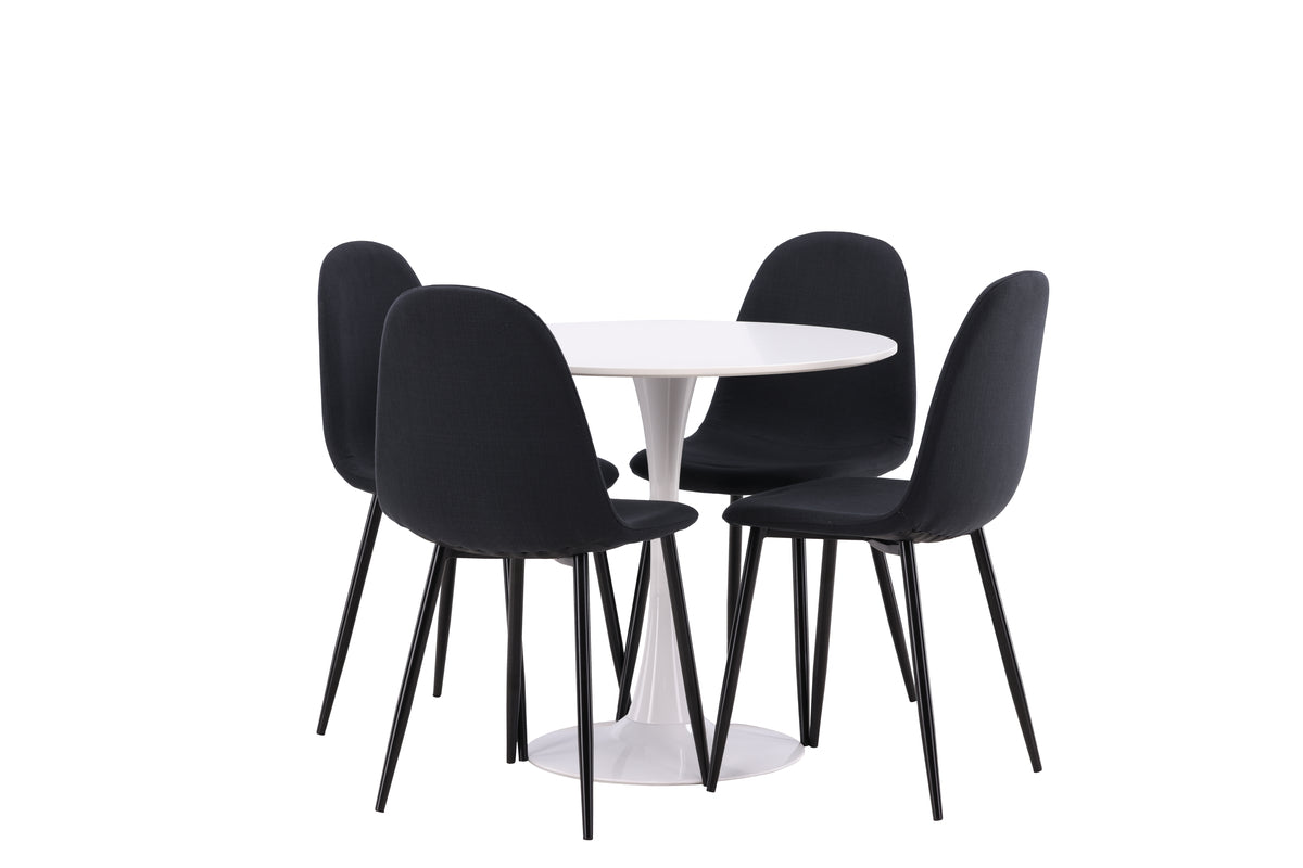 Venture Design Polar & Hamden Matstolar 2-pack Svart + Runda Matbord ⌀80 Vit