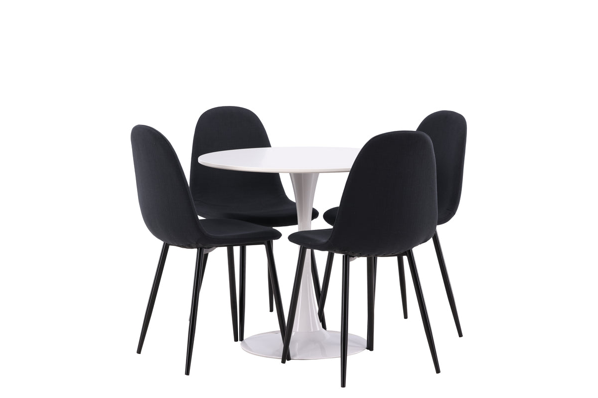 Venture Design Polar & Hamden Matstolar 2-pack Svart + Runda Matbord ⌀80 Vit
