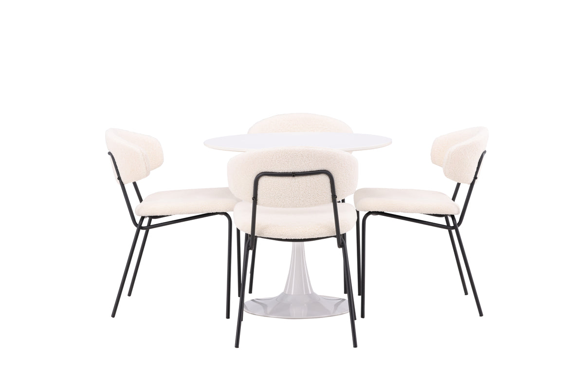 Venture Design Chico & Hamden Matstolar 2-pack Vit + Runda Matbord ⌀80 Vit