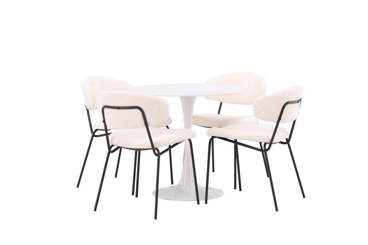 Venture Design Chico & Hamden Matstolar 2-pack Vit + Runda Matbord ⌀80 Vit