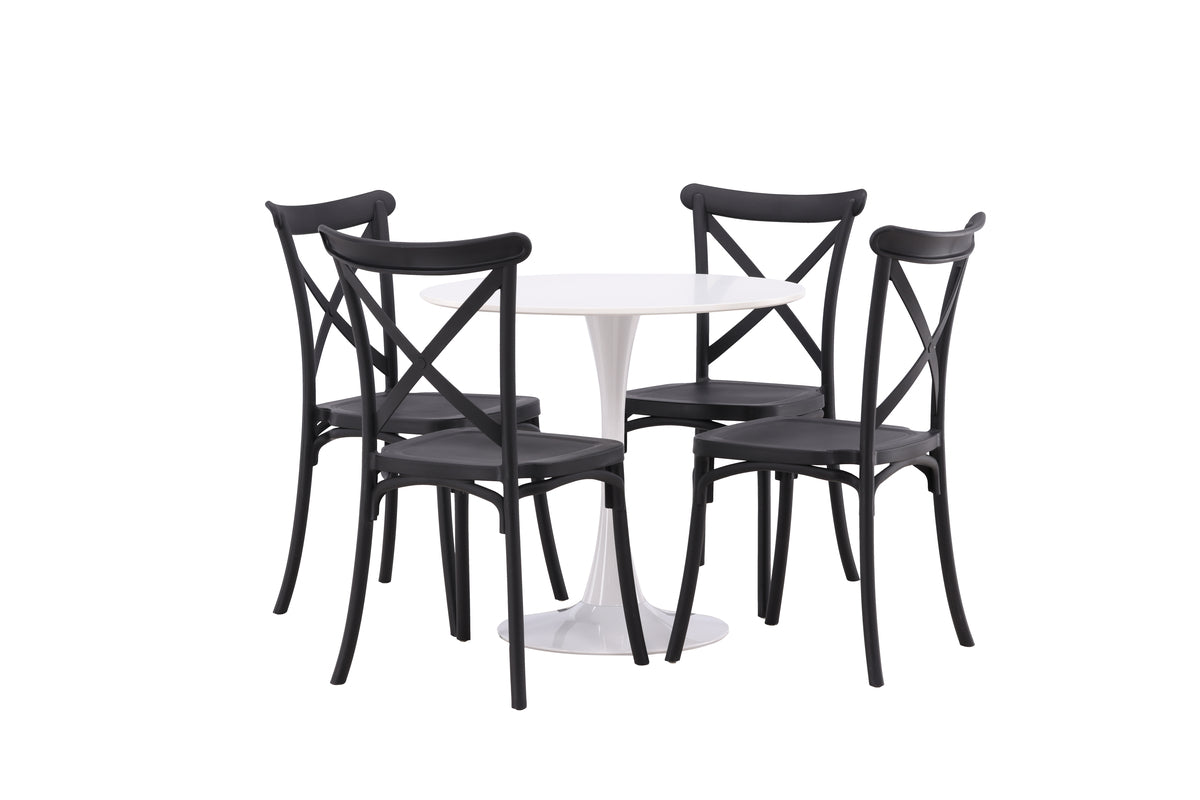 Venture Design Crosett & Hamden Matstolar 2-pack Svart + Runda Matbord ⌀80 Vit