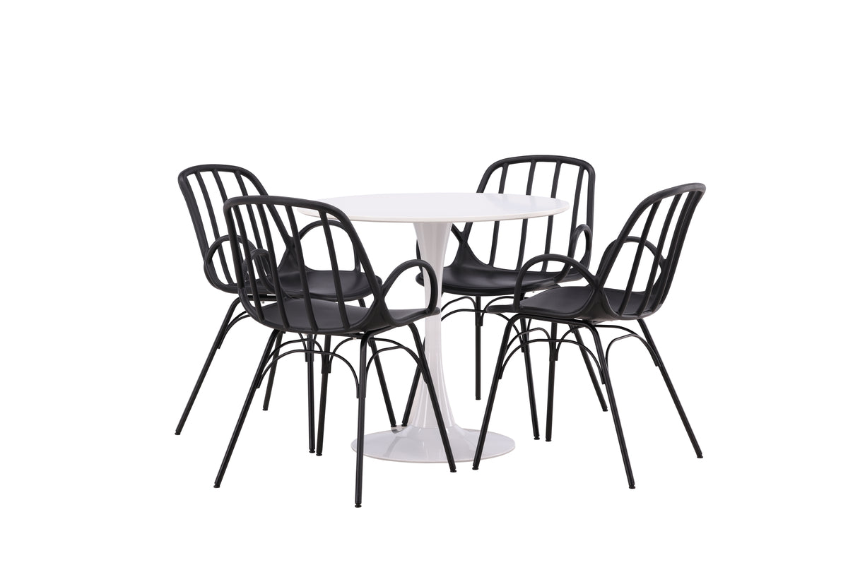 Venture Design Dyrön & Hamden Matstolar 2-pack Svart + Runda Matbord ⌀80 Vit