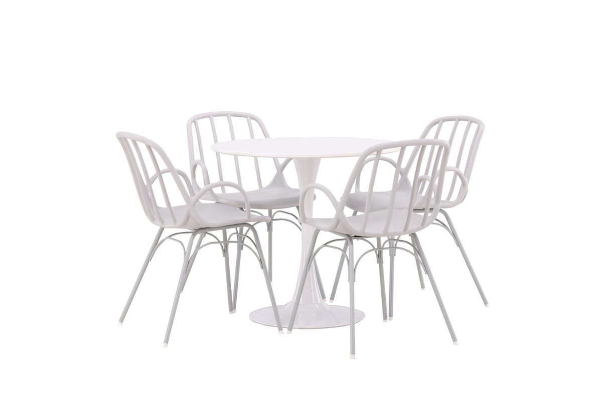 Venture Design Dyrön & Hamden Matstolar 2-pack Ljusgrå + Runda Matbord ⌀80 Vit