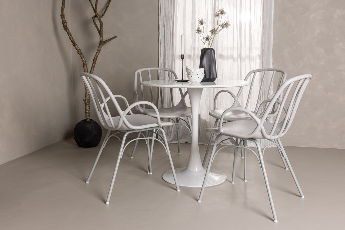 Venture Design Dyrön & Hamden Matstolar 2-pack Ljusgrå + Runda Matbord ⌀80 Vit