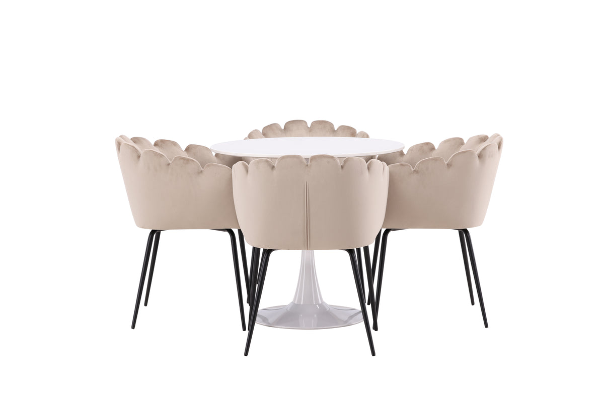 Venture Design Limhamn & Hamden Matstolar Beige + Runda Matbord ⌀80 Vit