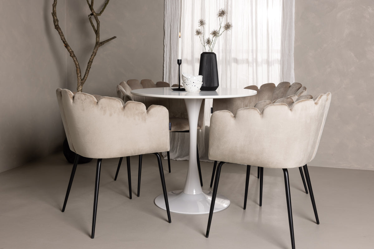 Venture Design Limhamn & Hamden Matstolar Beige + Runda Matbord ⌀80 Vit