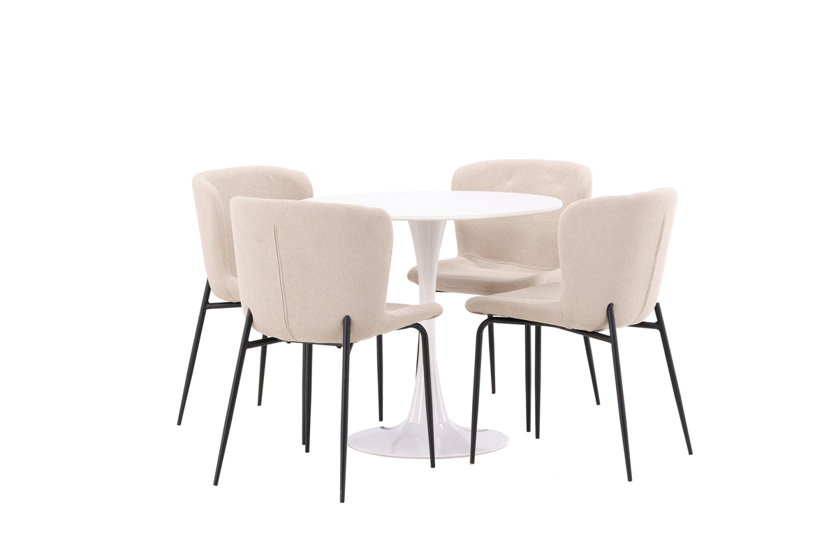Venture Design Modesto & Hamden Matstolar 2-pack Beige + Runda Matbord ⌀80 Vit