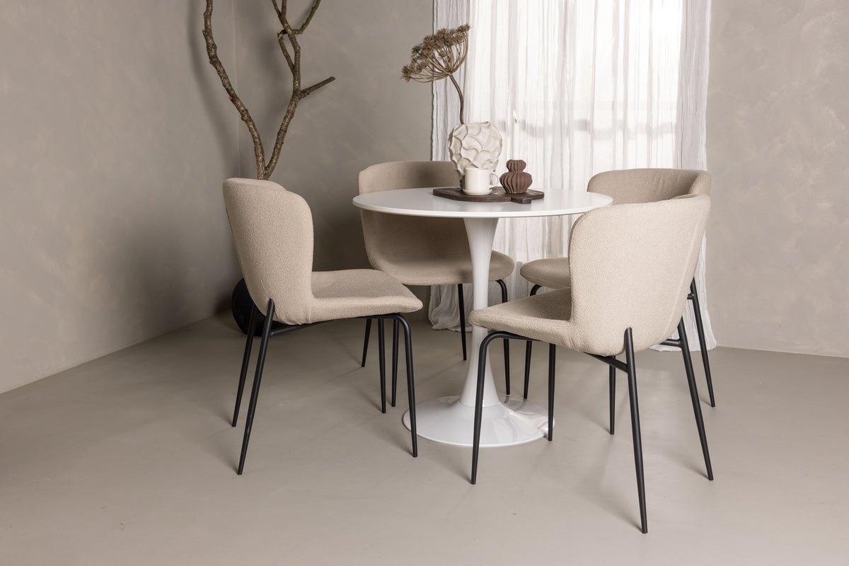 Venture Design Modesto & Hamden Matstolar 2-pack Beige + Runda Matbord ⌀80 Vit