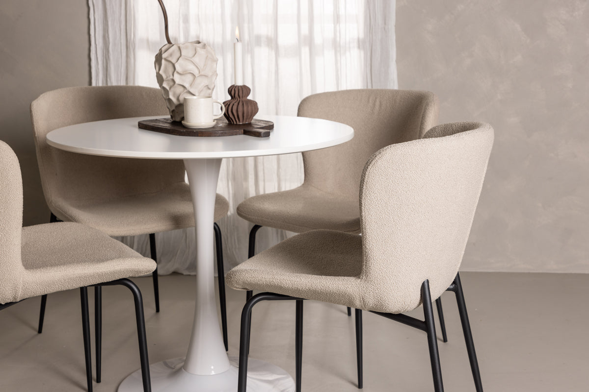 Venture Design Modesto & Hamden Matstolar 2-pack Beige + Runda Matbord ⌀80 Vit