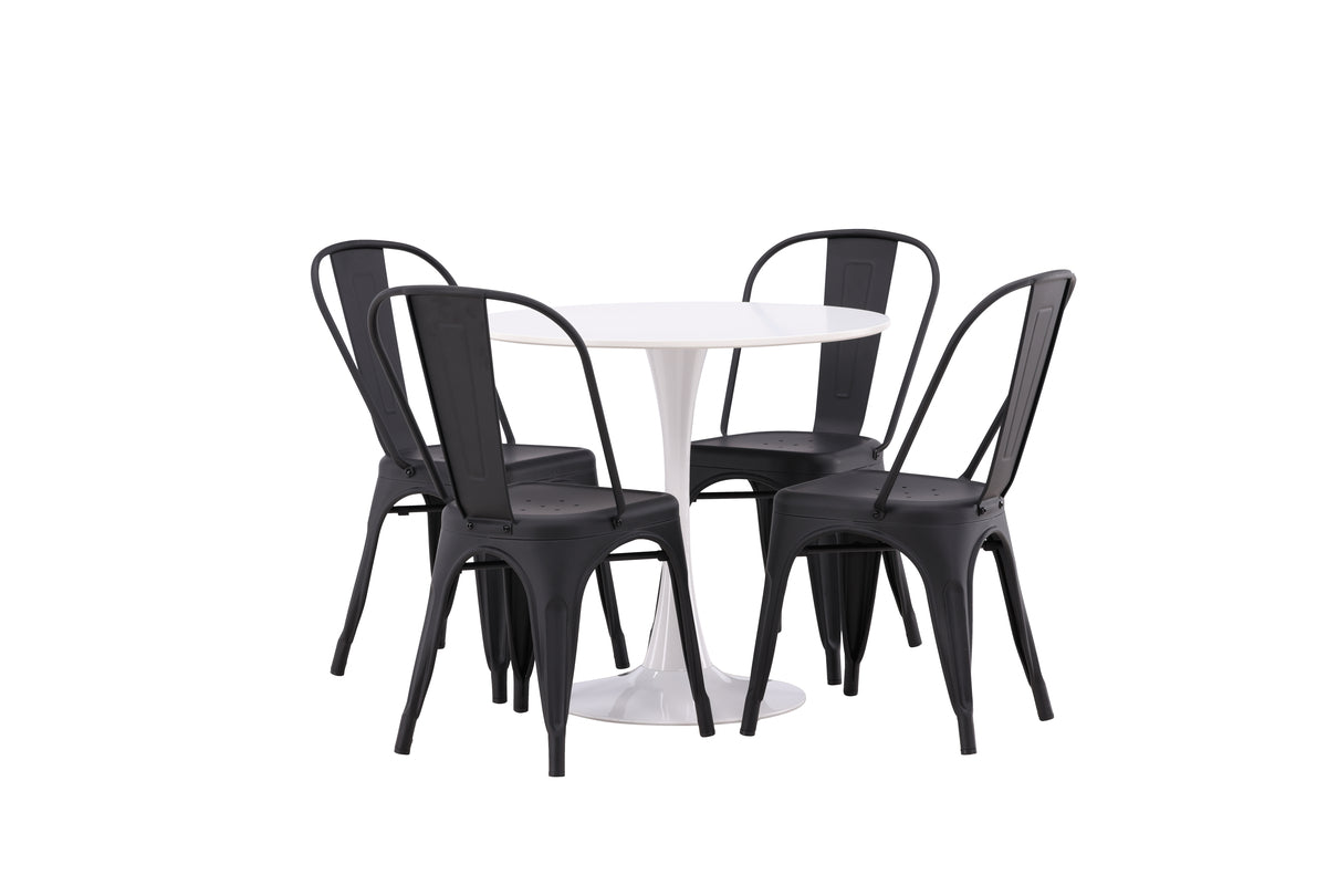 Venture Design Tempe & Hamden Matstolar 4-pack Svart + Runda Matbord ⌀80 Vit