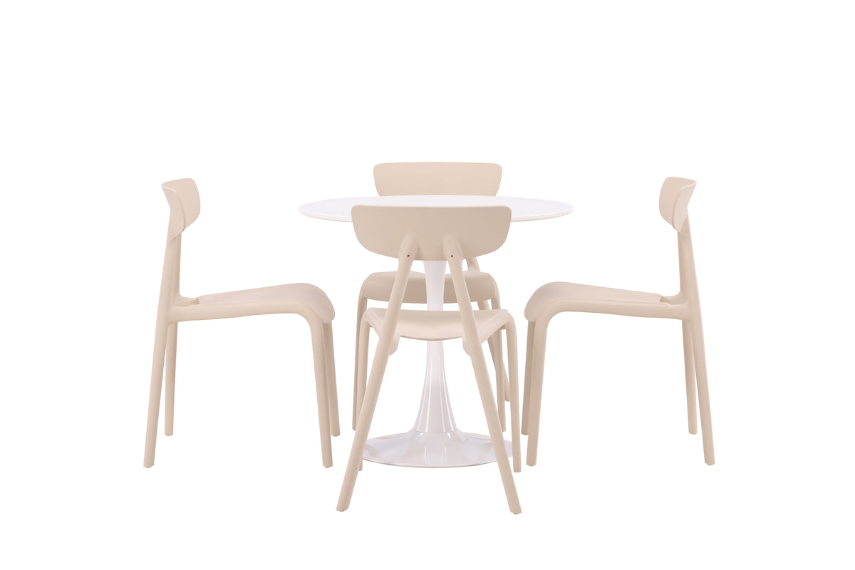 Venture Design Ursholmen & Hamden Matstolar 2-pack Beige + Runda Matbord ⌀80 Vit