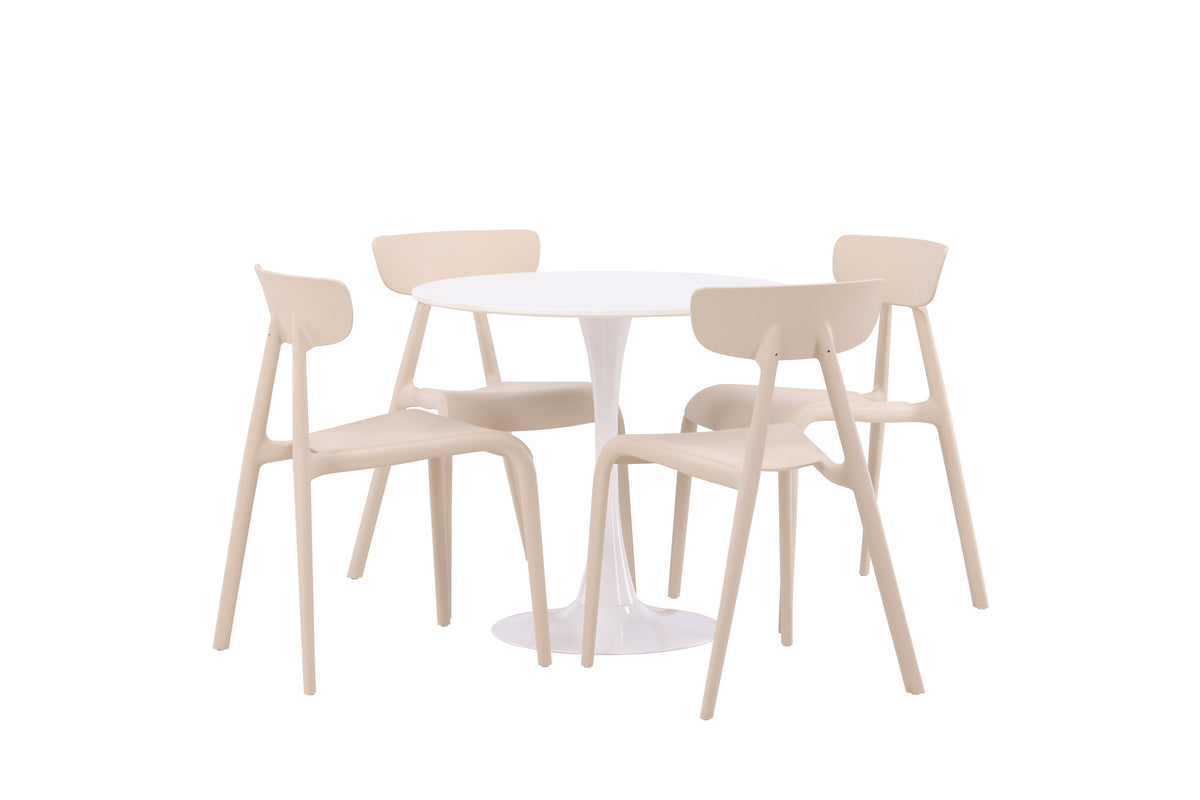 Venture Design Ursholmen & Hamden Matstolar 2-pack Beige + Runda Matbord ⌀80 Vit