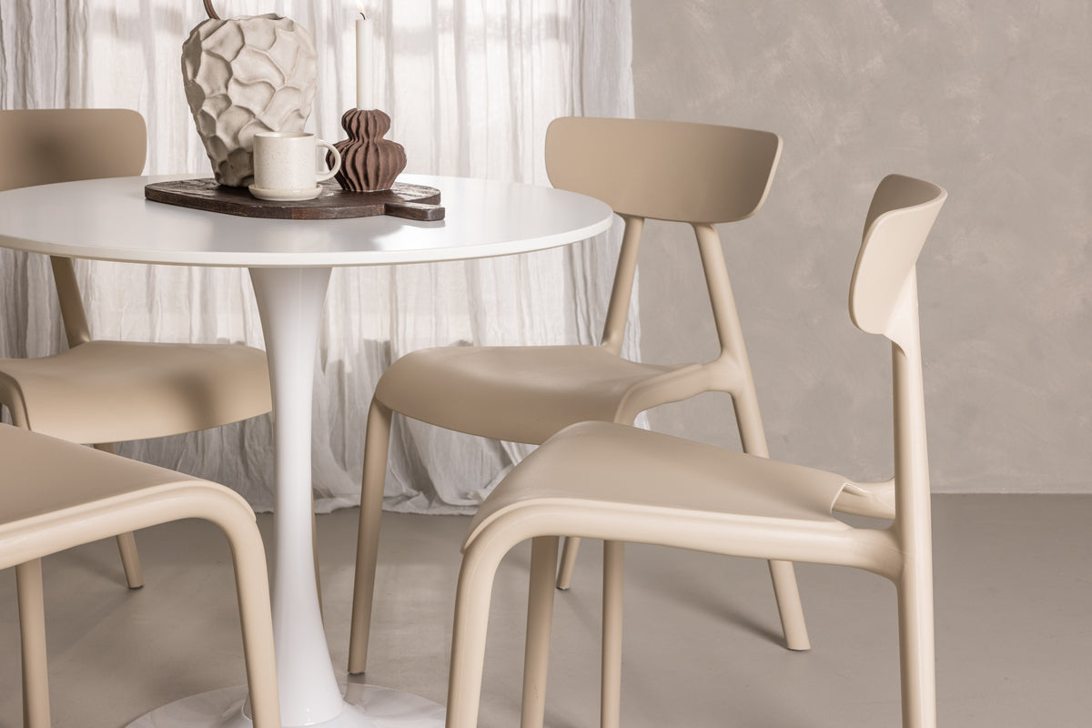 Venture Design Ursholmen & Hamden Matstolar 2-pack Beige + Runda Matbord ⌀80 Vit