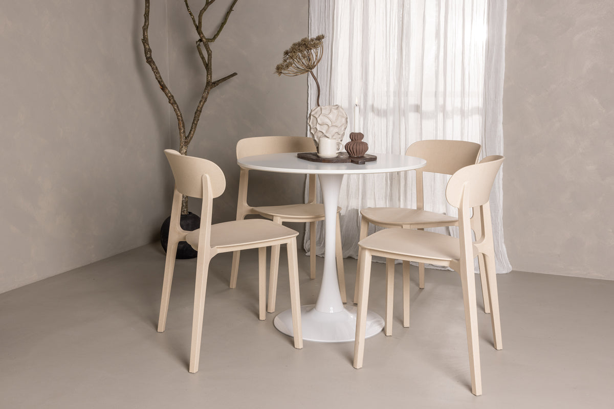 Venture Design Åstol & Hamden Matstolar 2-pack Beige + Runda Matbord ⌀80 Vit
