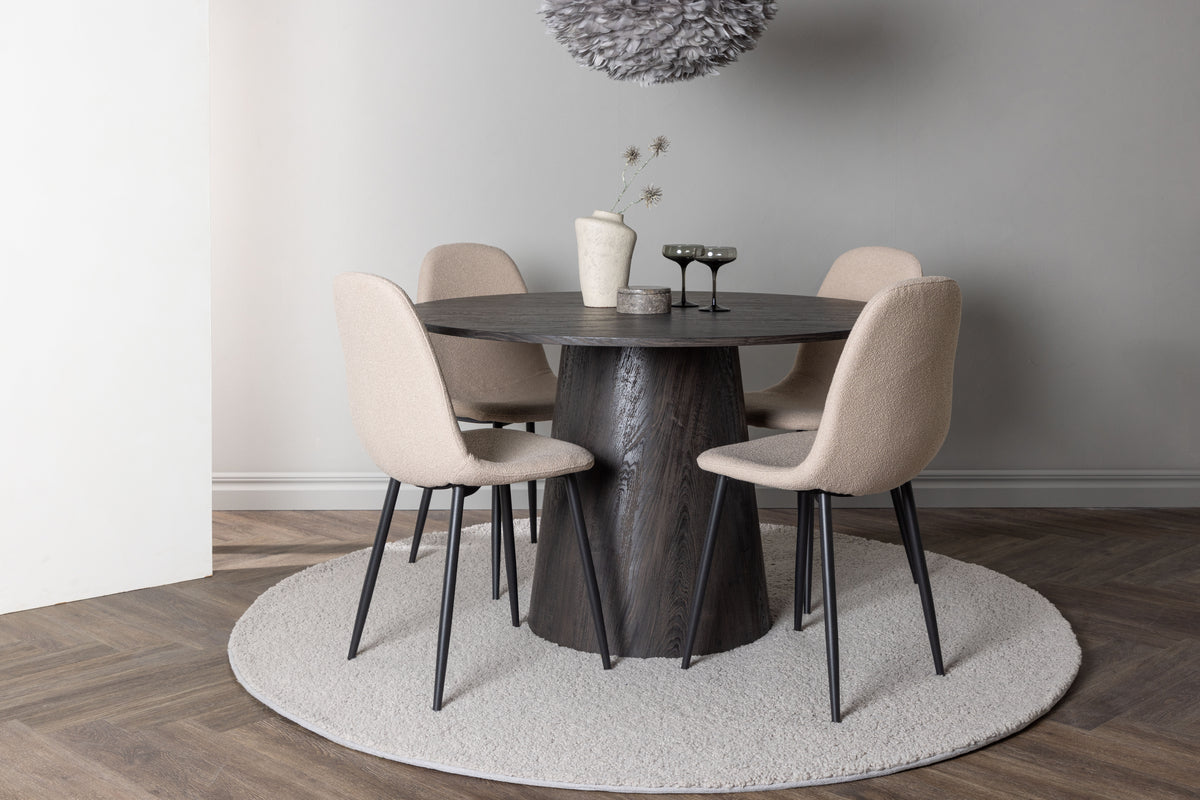 Venture Design Lanzo & Polar Runda Matbord ⌀120 Mocka + Matstolar 2-pack Beige