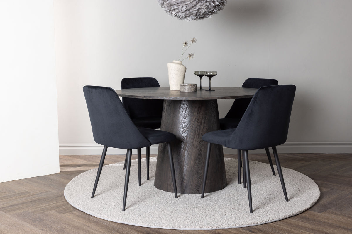 Venture Design Lanzo & Night Runda Matbord ⌀120 Mocka + Matstolar 2-pack Svart