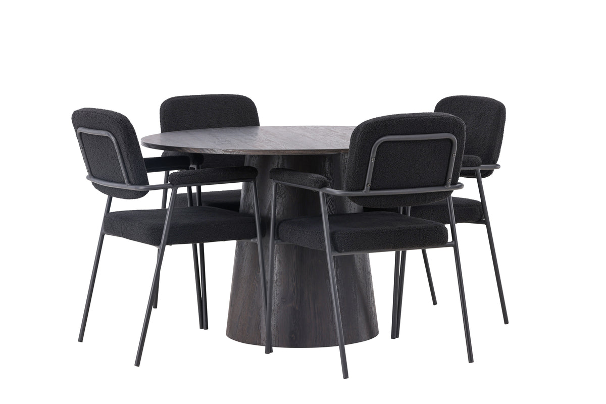 Venture Design Yesterday & Lanzo Matstolar 2-pack Svart + Runda Matbord ⌀120 Mocka