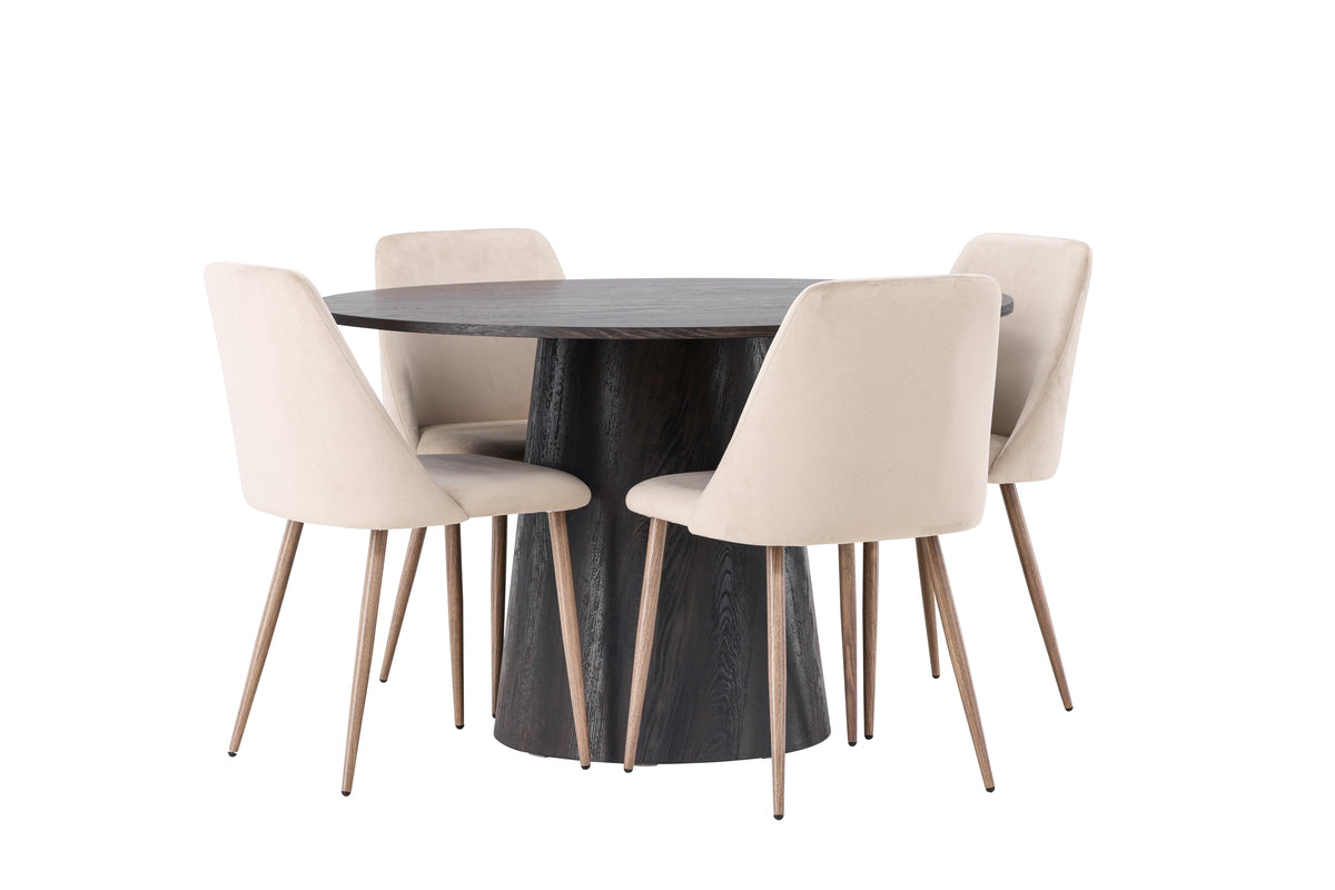 Venture Design Lanzo & Night Runda Matbord ⌀120 Mocka + Matstolar 2-pack Beige
