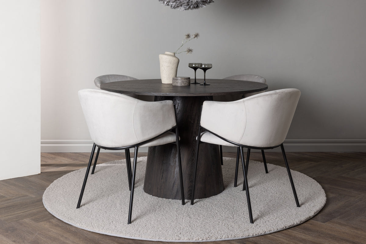Venture Design Lanzo & Evelina Runda Matbord ⌀120 Mocka + Matstolar 2-pack Grå