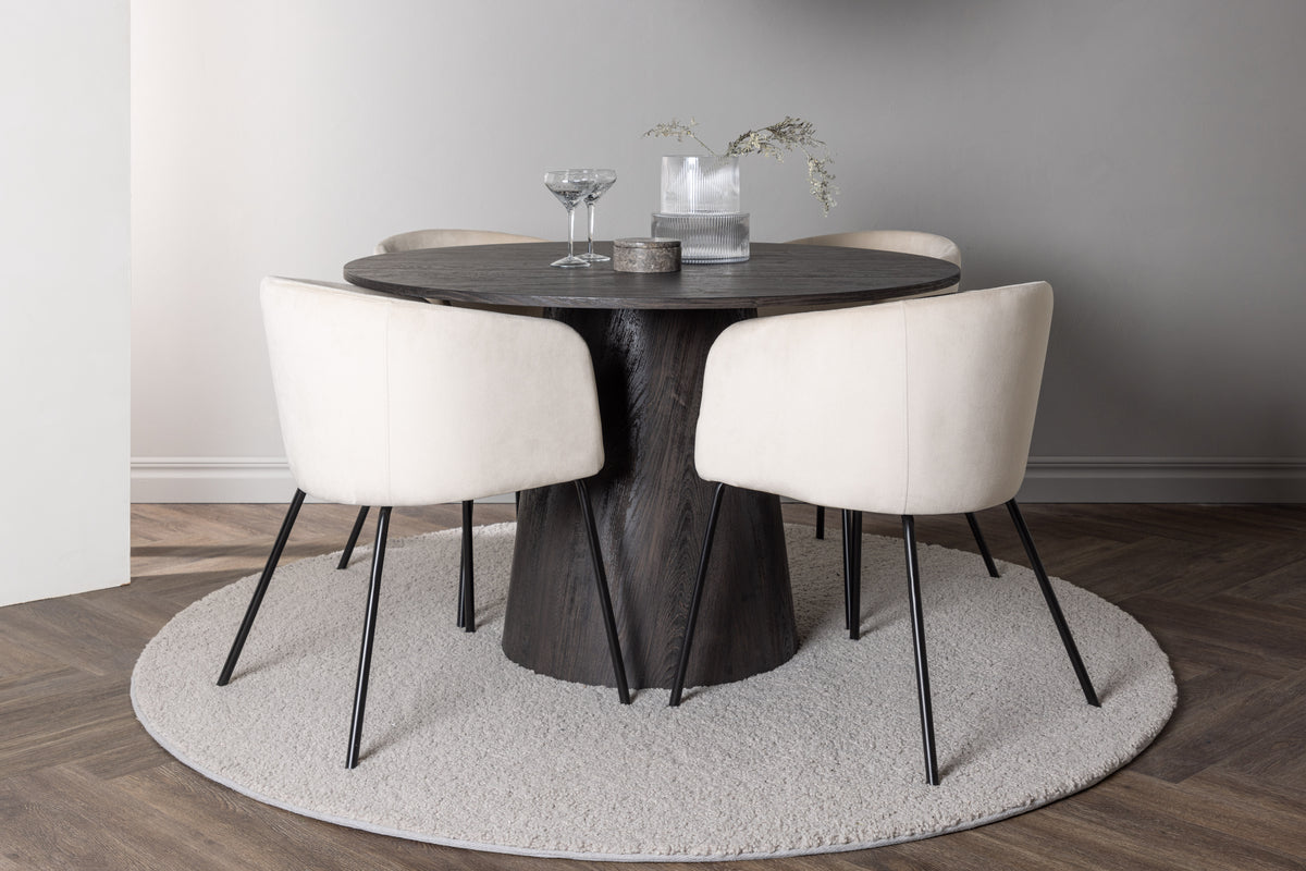 Venture Design Berit & Lanzo Matstolar Beige + Runda Matbord ⌀120 Mocka