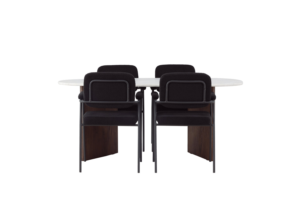 Venture Design Grönvik & Yesterday Ovala Matbord 180 x 90 Ljusgrå + Matstolar 2-pack Svart