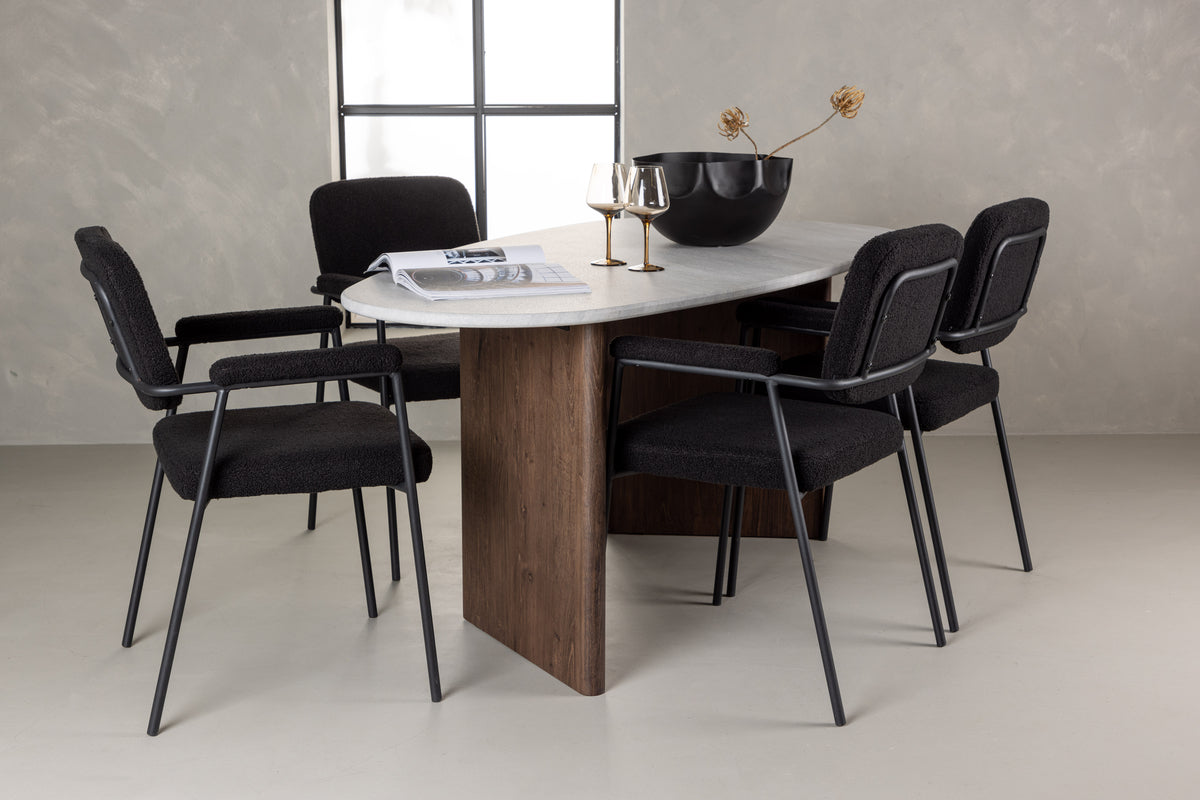 Venture Design Grönvik & Yesterday Ovala Matbord 180 x 90 Ljusgrå + Matstolar 2-pack Svart