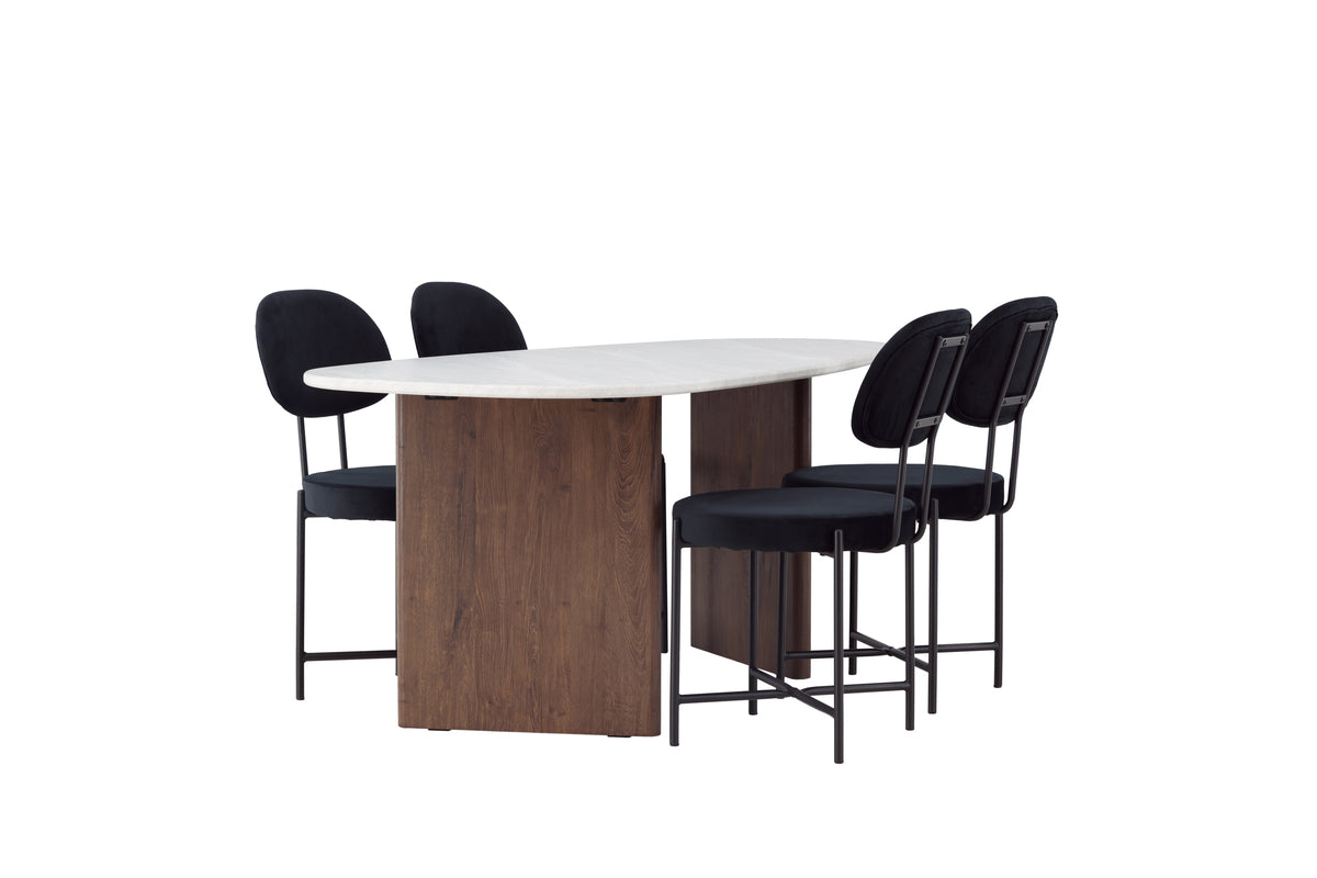 Venture Design Stella & Grönvik Matstolar 2-pack Svart + Ovala Matbord 180 x 90 Ljusgrå