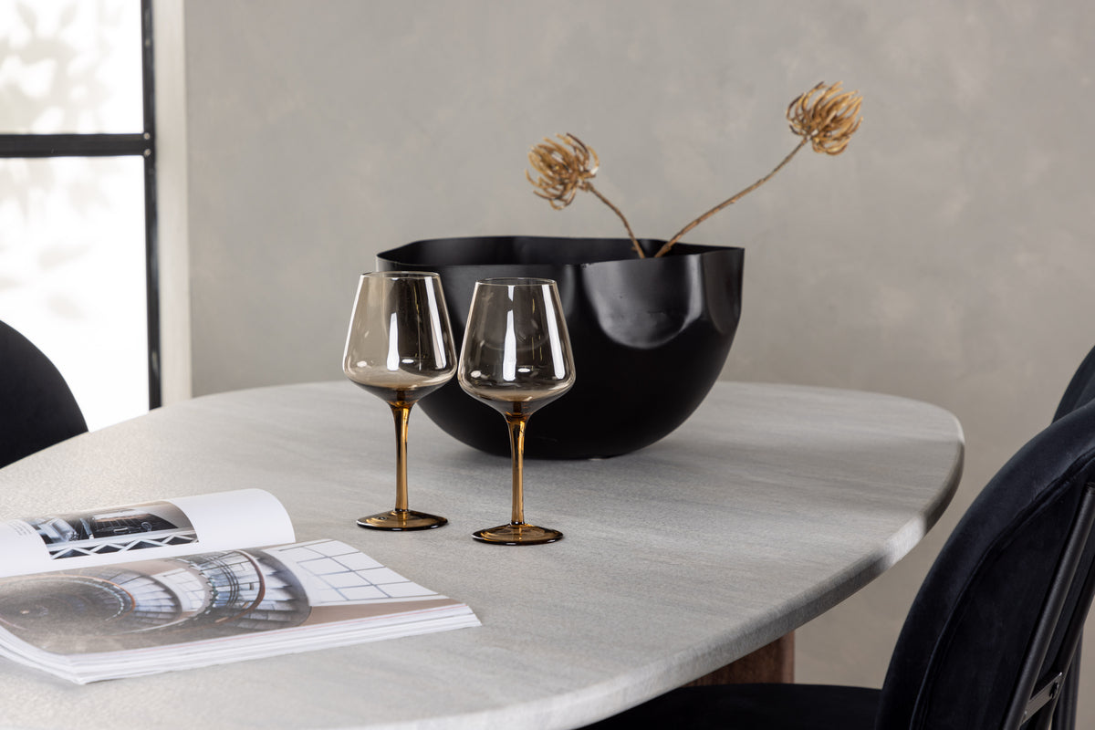 Venture Design Stella & Grönvik Matstolar 2-pack Svart + Ovala Matbord 180 x 90 Ljusgrå