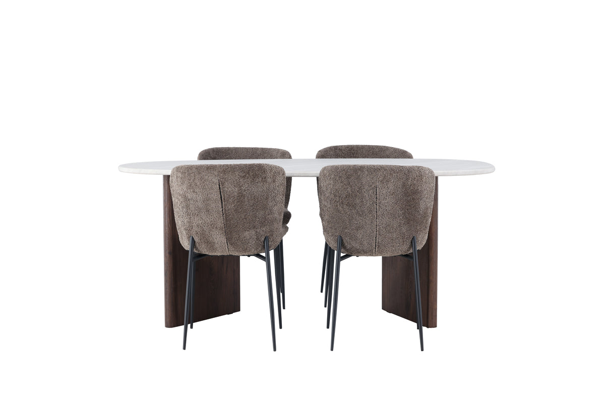 Venture Design Modesto & Grönvik Matstolar 2-pack Brun + Ovala Matbord 180 x 90 Ljusgrå