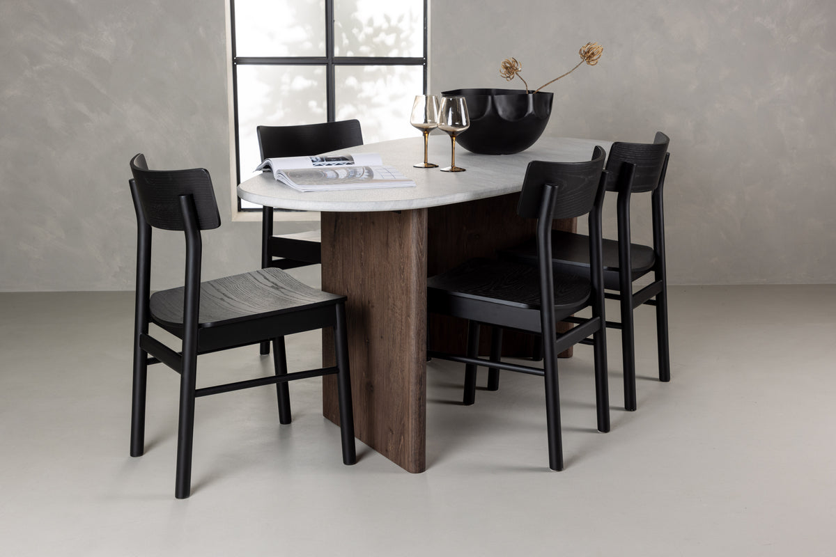 Venture Design Montros & Grönvik Matstolar 2-pack Svart + Ovala Matbord 180 x 90 Ljusgrå
