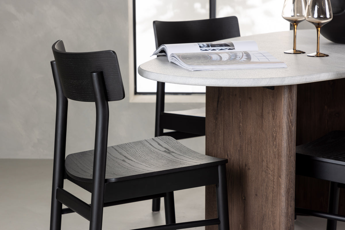 Venture Design Montros & Grönvik Matstolar 2-pack Svart + Ovala Matbord 180 x 90 Ljusgrå