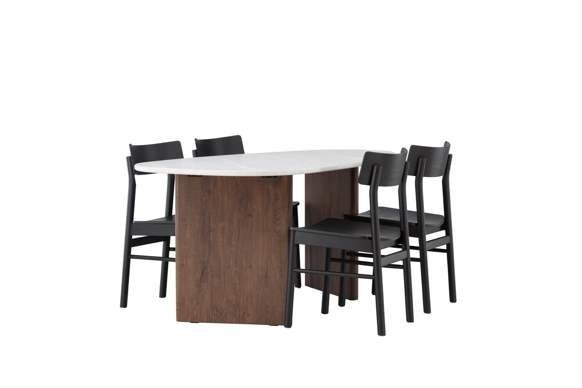 Venture Design Montros & Grönvik Matstolar 2-pack Svart + Ovala Matbord 180 x 90 Ljusgrå