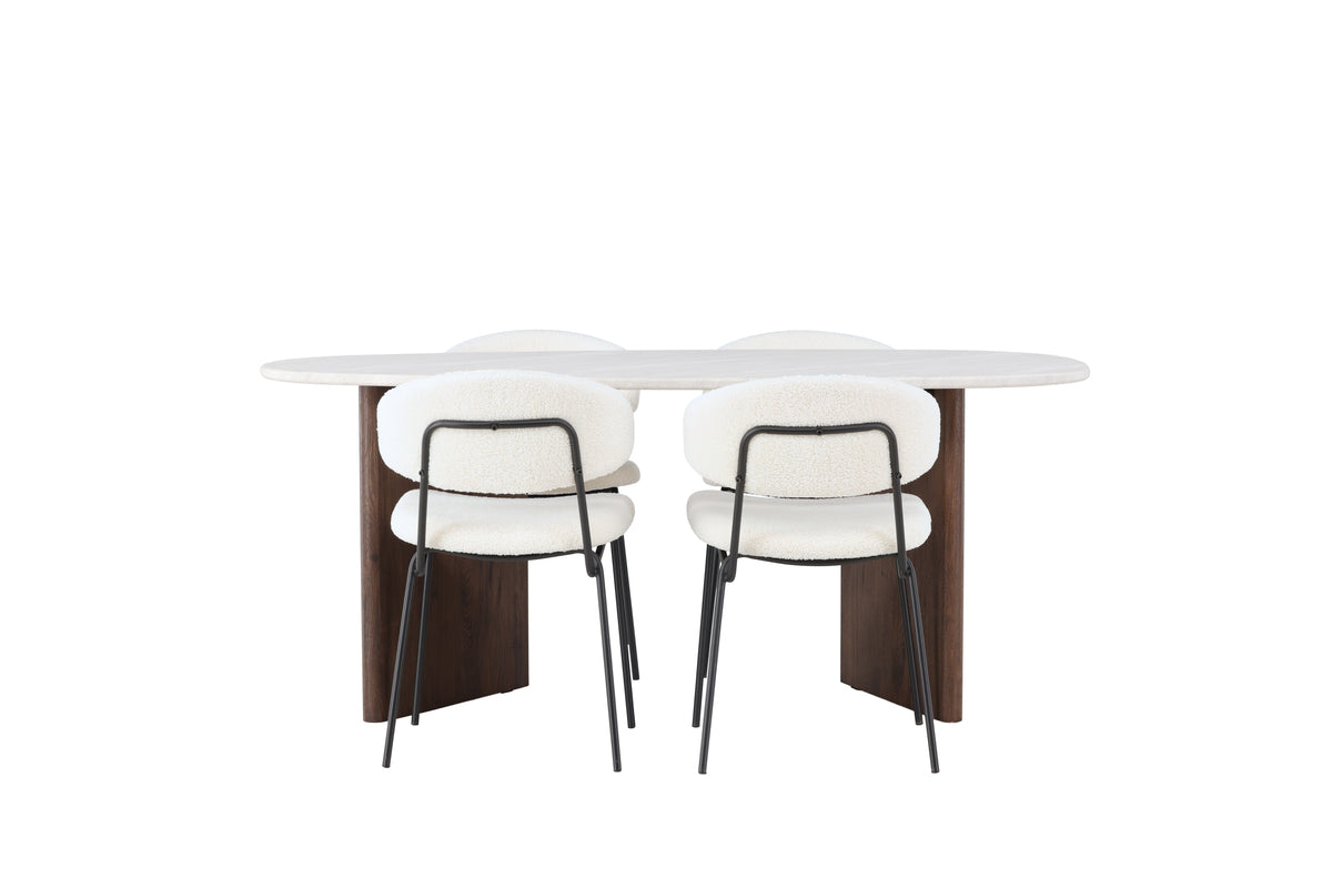 Venture Design Chico & Grönvik Matstolar 2-pack Vit + Ovala Matbord 180 x 90 Ljusgrå