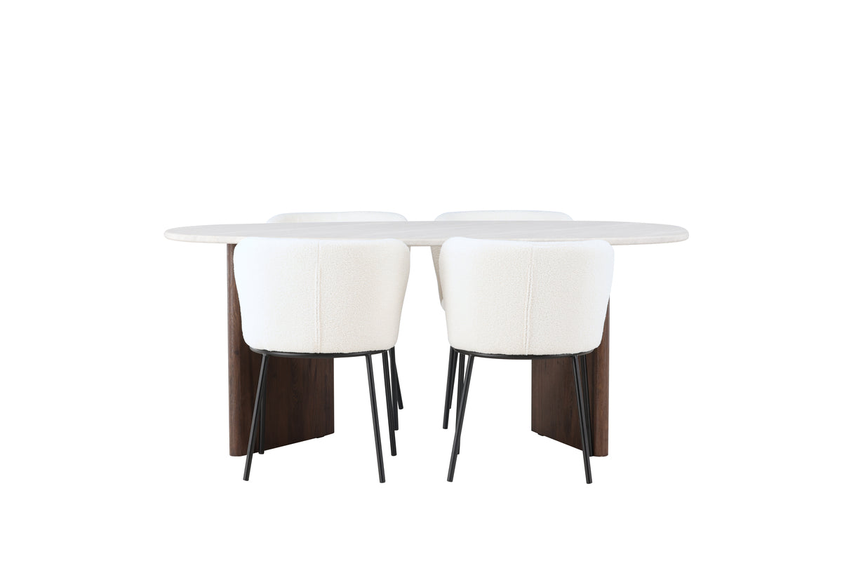 Venture Design Grönvik & Edina Ovala Matbord 180 x 90 Ljusgrå + Matstolar 2-pack Vit