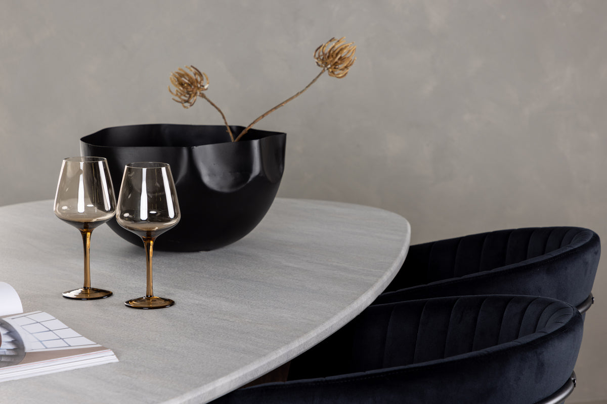 Venture Design Grönvik & Selma Ovala Matbord 180 x 90 Ljusgrå + Matstolar 2-pack Svart