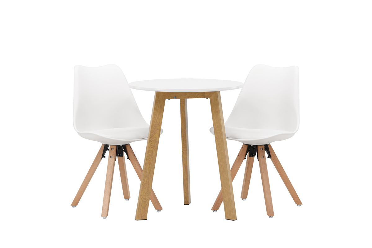 Venture Design Zeno & Leonora Matstolar 2-pack Vit + Runda Matbord ⌀65 Vit