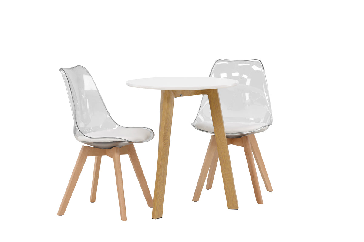 Venture Design Edvin & Leonora Matstolar 2-pack Natur + Runda Matbord ⌀65 Vit