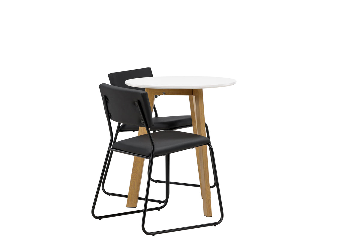 Venture Design Kenth & Leonora Matstolar 2-pack Svart + Runda Matbord ⌀65 Vit