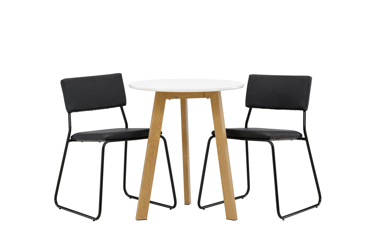 Venture Design Kenth & Leonora Matstolar 2-pack Svart + Runda Matbord ⌀65 Vit